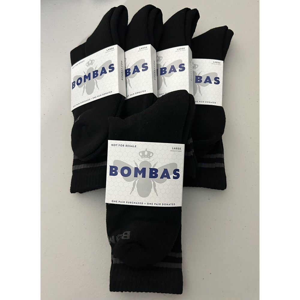 5 Pairs Bombas Mens Calf Socks Size Large Black 10-13